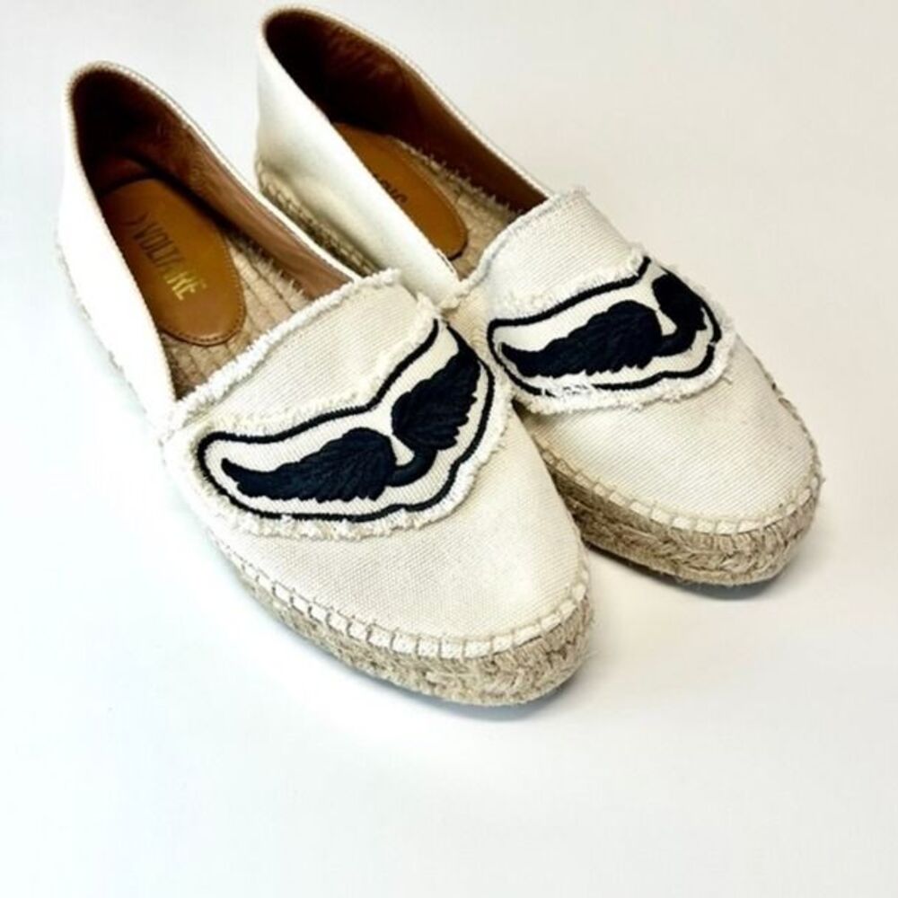 Zadig & Voltaire Ecru Canvas Black Embroidered Wing Espadrilles 39